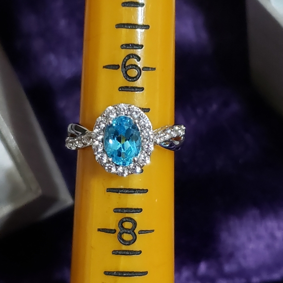 Zales Sterling Silver Blue Topaz w/white Sapphires Ring and Necklace set.  SZ 7 - Picture 6 of 13